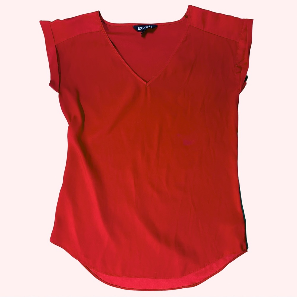 Express Red Fitted Cap Sleeve Blouse